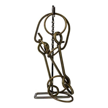 Heavy Metal Puzzle Wrangler brain teaser toy with bronze metal rings and chains
