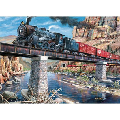 Outset Media Stone Steel and Steam 1000-Piece Puzzle - Vintage Locomotive Theme