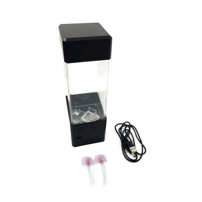 Jellyfish 9in Light with black base, clear tank, pink jellyfish, and power cord