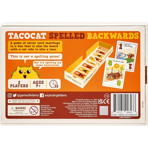 Tacocat Spelled Backwards Palindrome Duel Board Game