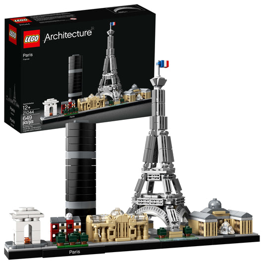 LEGO Architecture Paris set 21044 with Eiffel Tower, landmarks, and French flag on display base