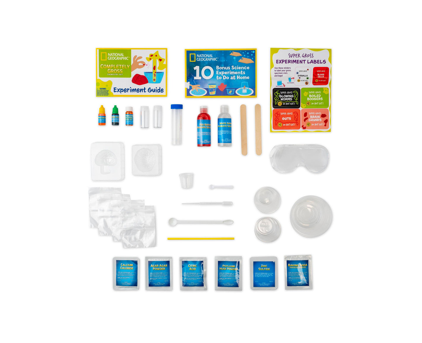 National Geographic Completely Gross Chemistry Set with 29 pieces including experiment guide, colorful bottles, powde...