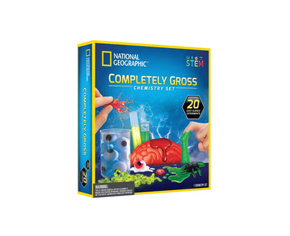 National Geographic Completely Gross Chemistry Set with 20 experiments, featuring brain and colorful chemical reactions