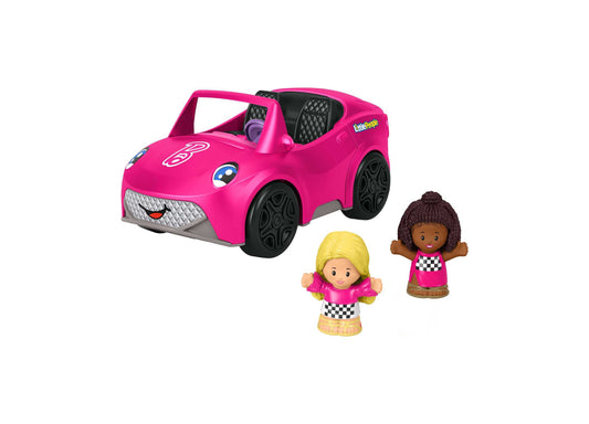 Fisher Price Little People Barbie Convertible Playset with pink convertible car and two character figures in Barbie-t...