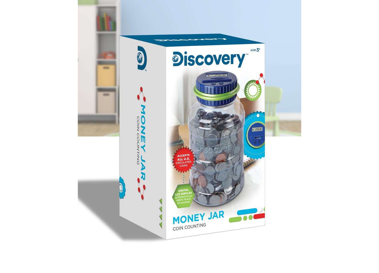 Discovery Kids Coin-Counting Money Jar - Digital LCD Display - Blue/Green