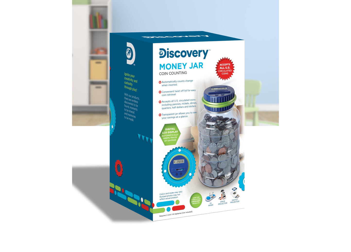 Discovery Kids Coin-Counting Money Jar - Digital LCD Display - Blue/Green