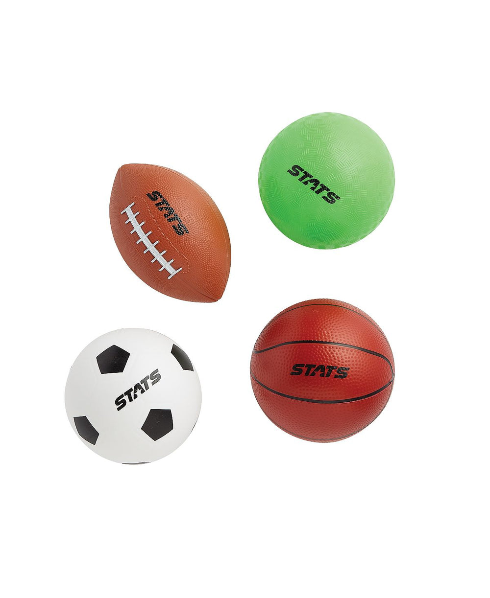Stats 4-Pack Inflatable Sports Ball Set for Kids - Soccer, Basketball, Football, Kickball