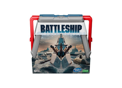 Hasbro Battleship Classic Naval Combat Strategy Board Game with red handles and blue battleship imagery