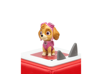 Tonies Paw Patrol Skye Audio Play Figurine in pink outfit on red base with gray shark fins