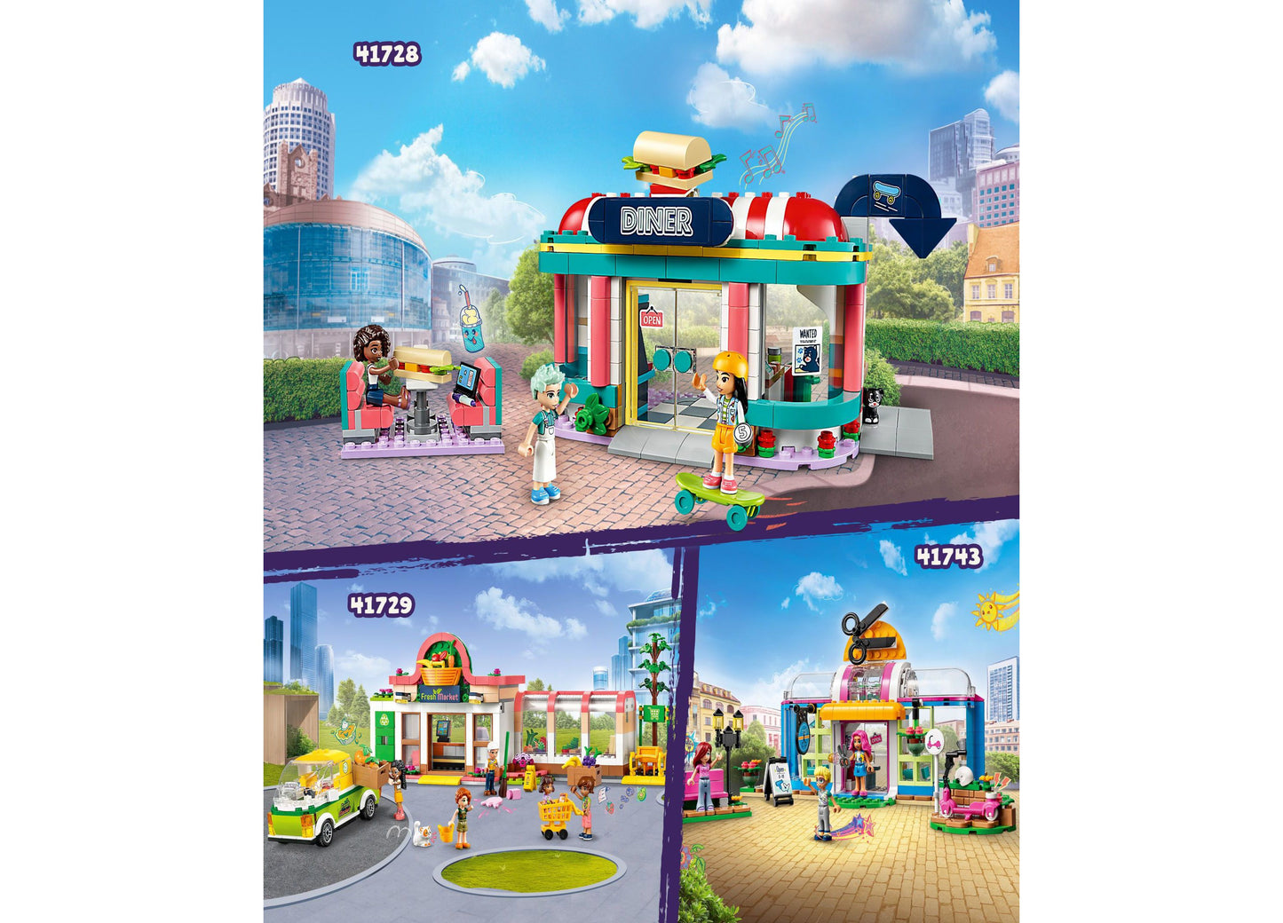 LEGO® Friends Heartlake Downtown Diner 41728 Toy Building Set with Liann, Aliya and Charli Figures