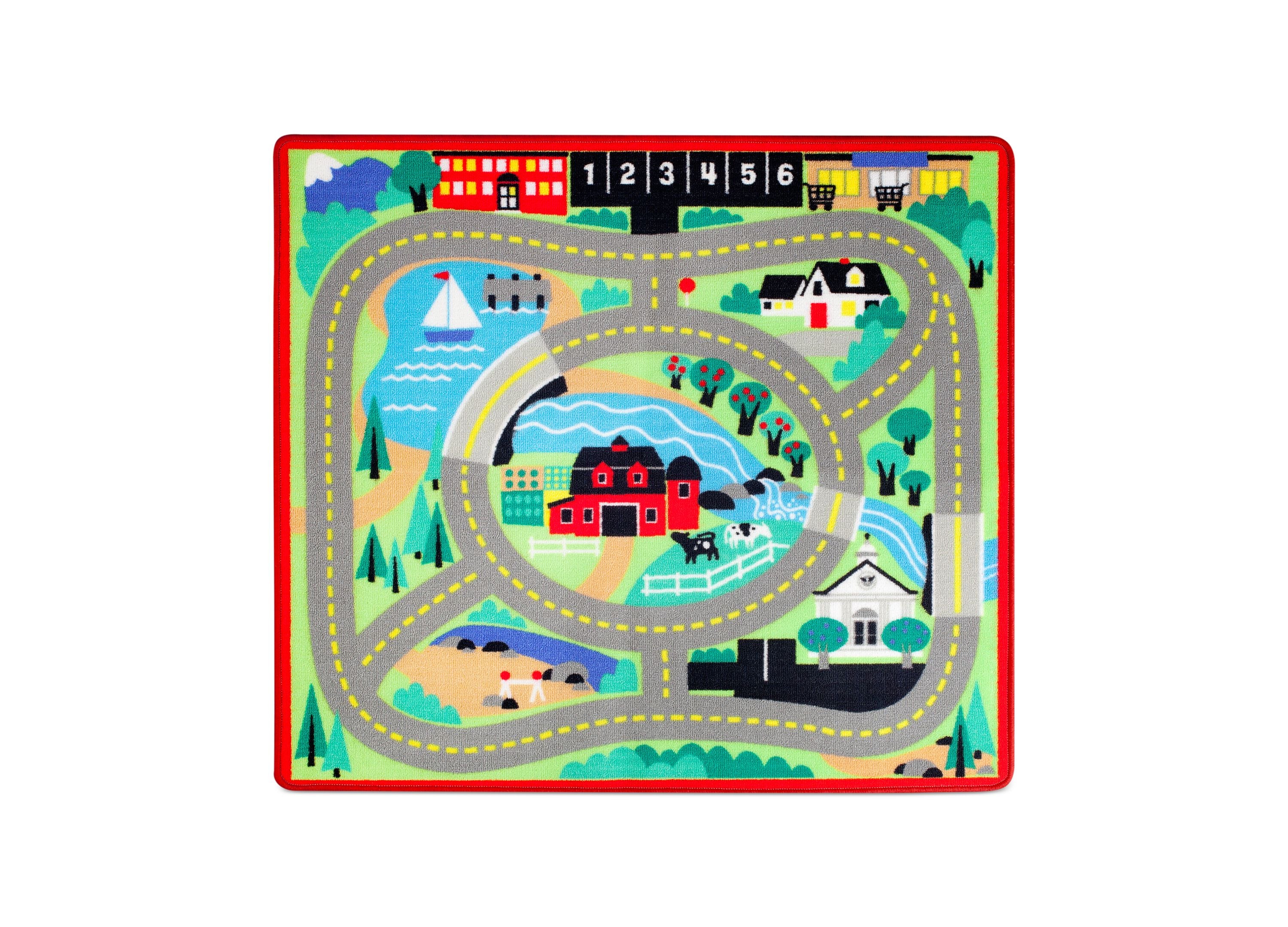 Round The Rails Train Rug Melissa & Doug Round the Town Road Rug & 4 Wooden Cars Play Set – Toys