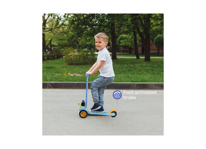 Sakar Bluey 3 Wheel Scooter in blue with foot activated brake, child riding