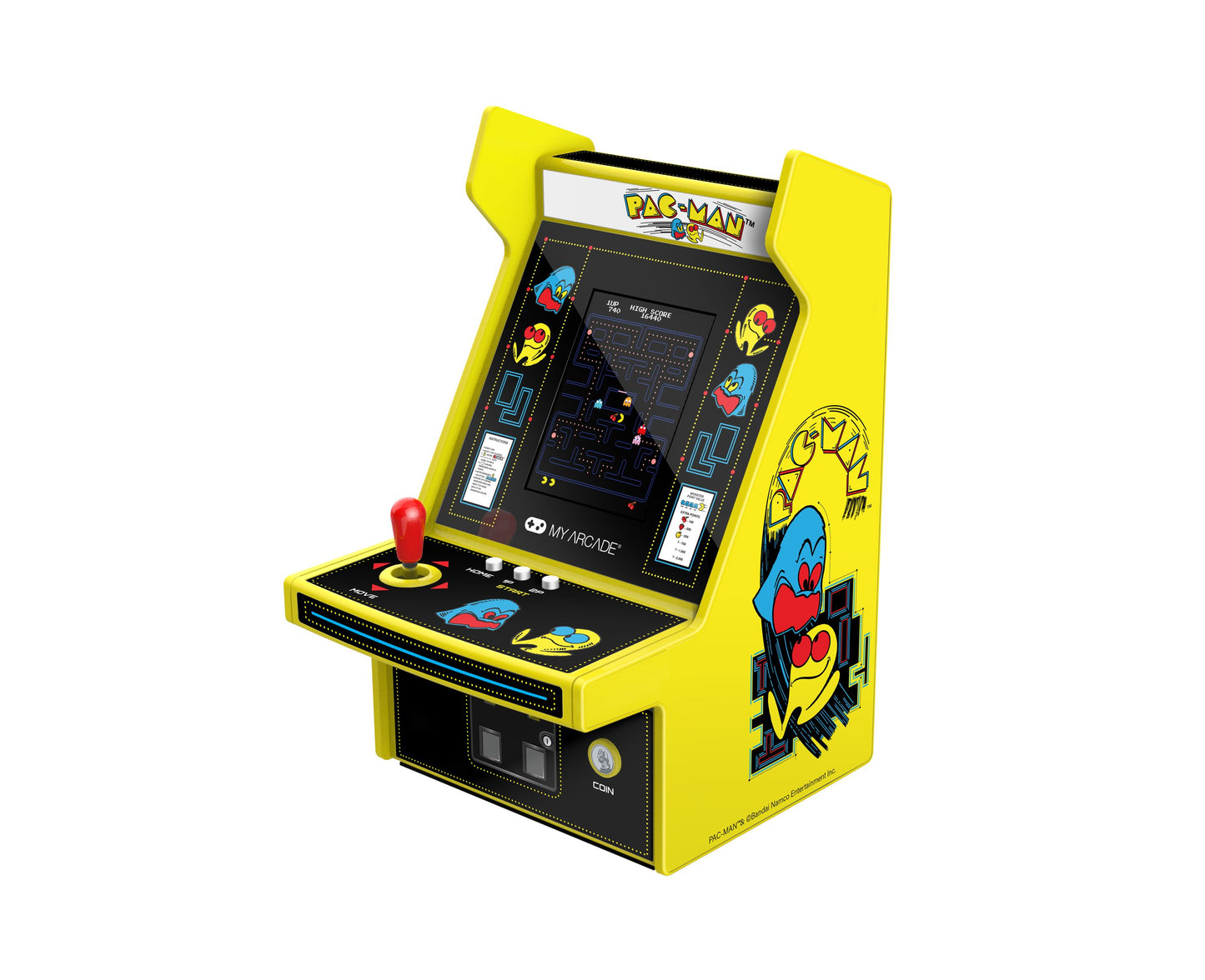 My Arcade Micro Player Pro Pac-Man portable retro arcade game with yellow cabinet and red joystick