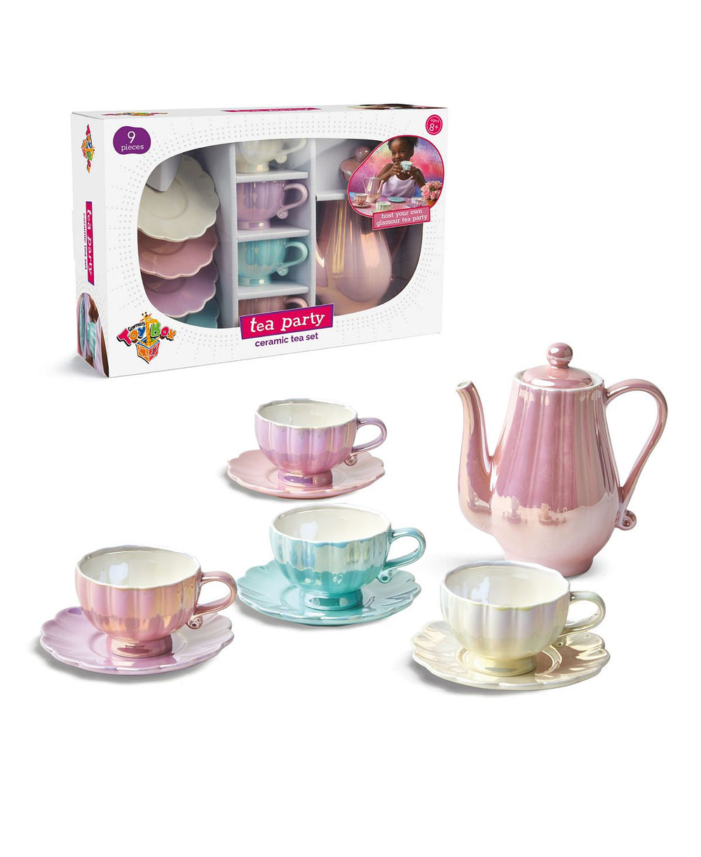 Geoffrey's Toy Box 9-Piece Ceramic Tea Party Set - Pastel Colors