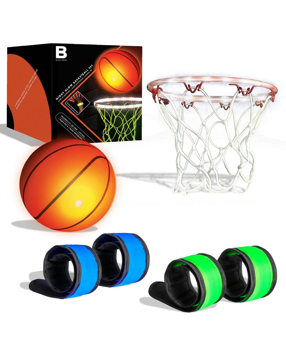 Black Series LED Night Glow Basketball Set with Light-Up Rim and Wristbands