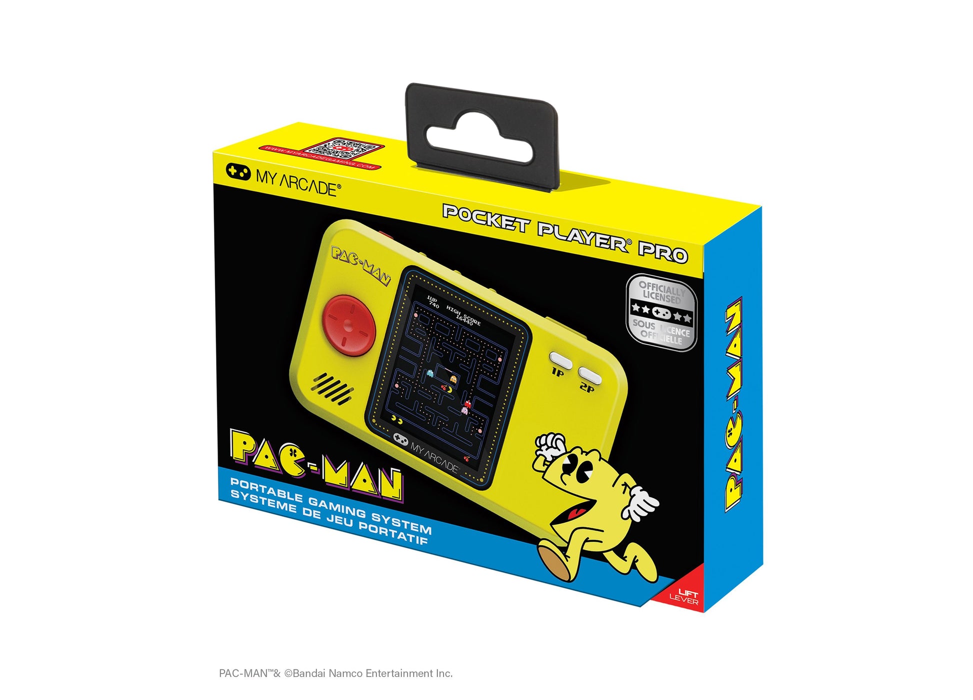 My Arcade PAC-MAN Pocket Player Pro yellow handheld gaming system with red joystick