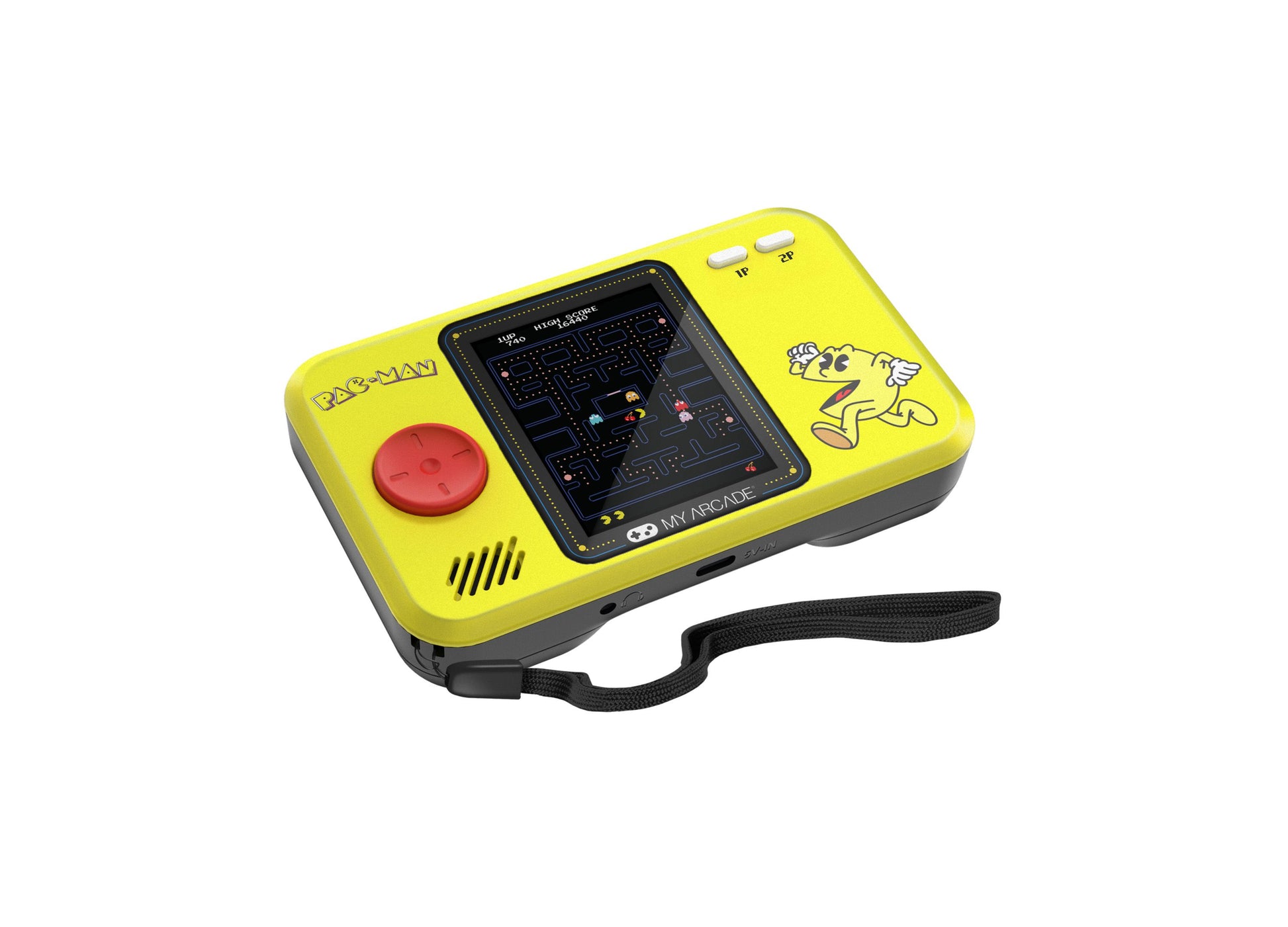 My Arcade PAC-MAN Pocket Player Pro yellow handheld game with red joystick