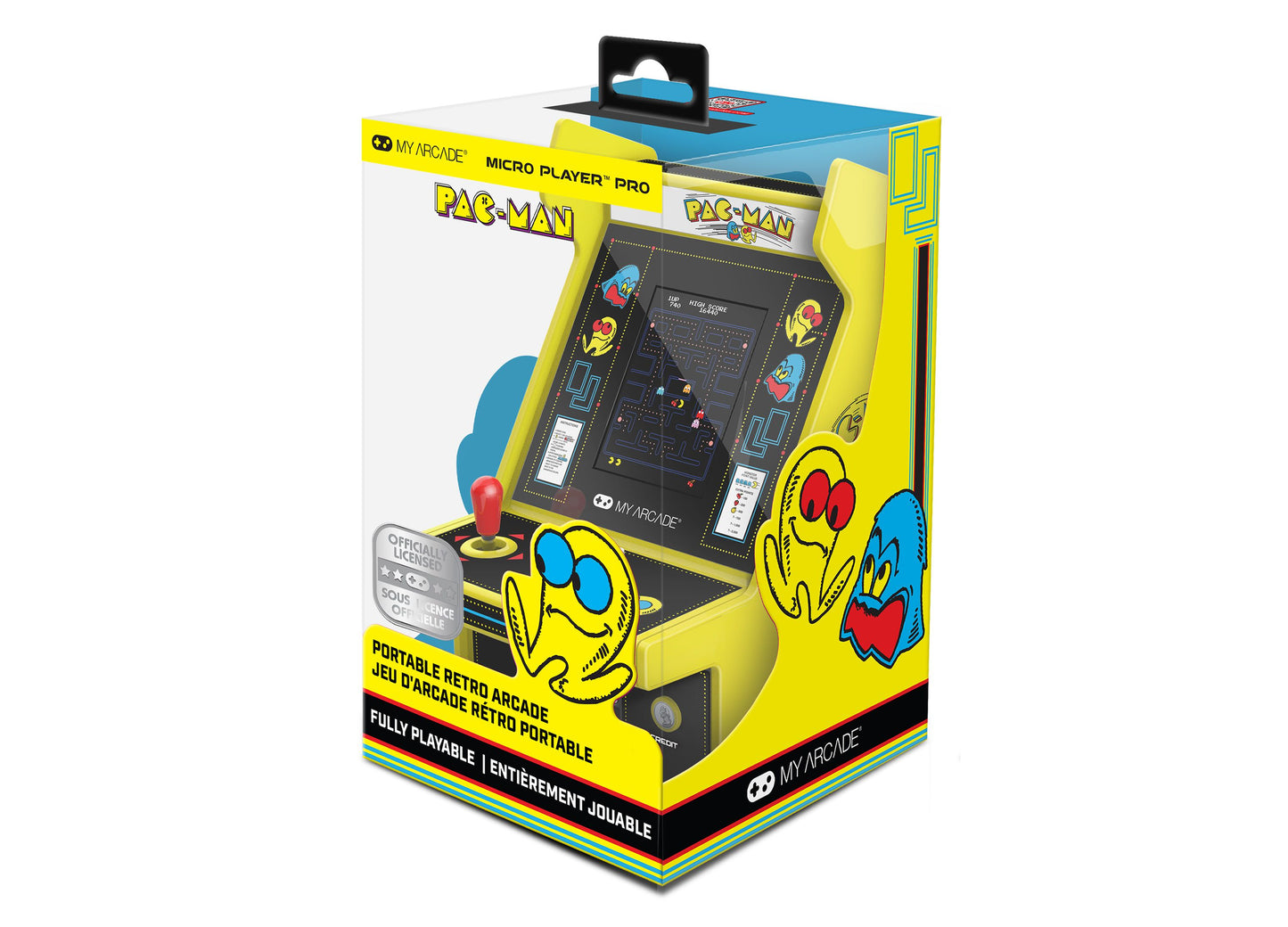 My Arcade Micro Player Pro Pac-Man portable retro arcade game with yellow cabinet and joystick