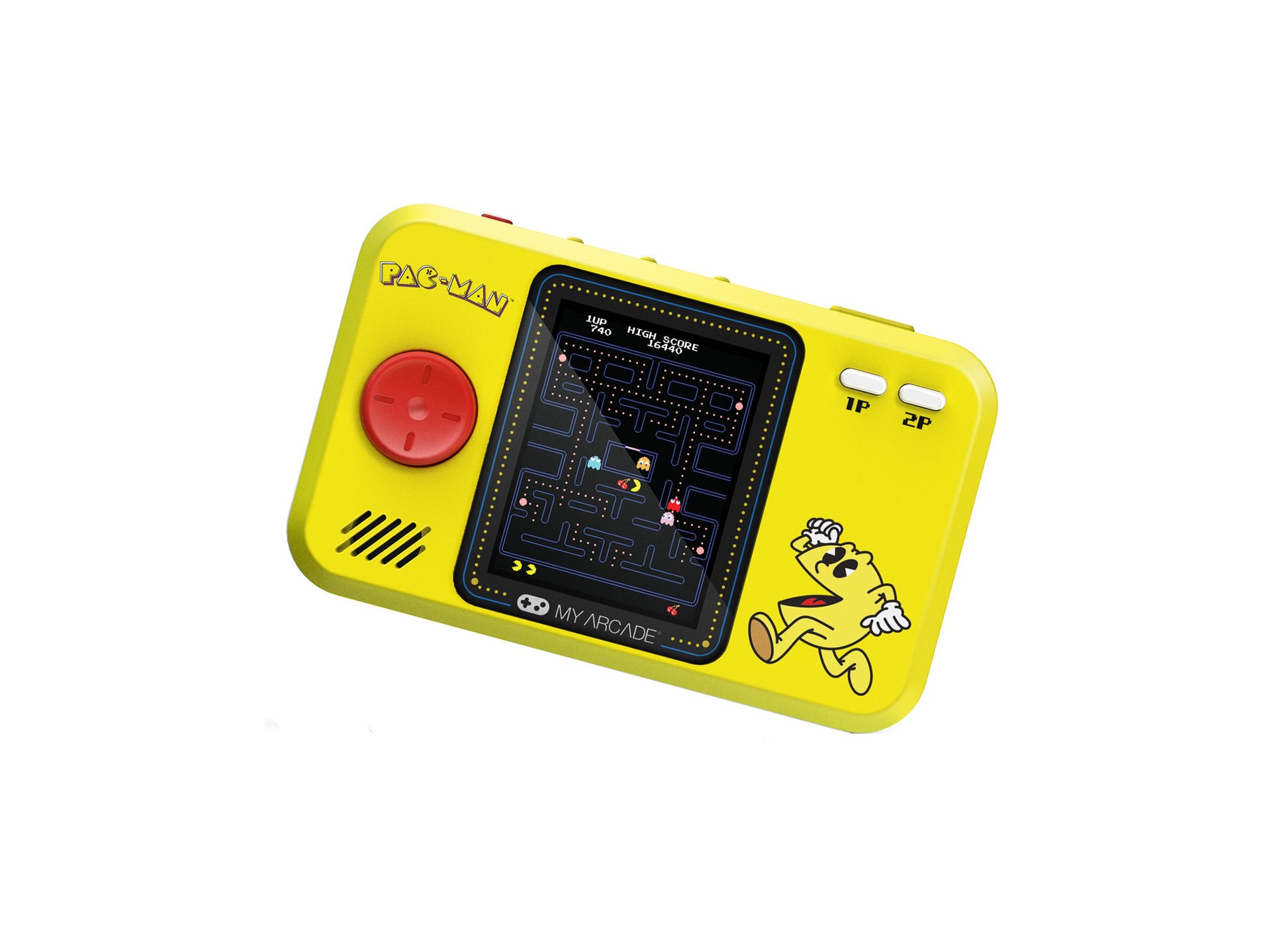 My Arcade PAC-MAN Pocket Player Pro yellow handheld game with red joystick