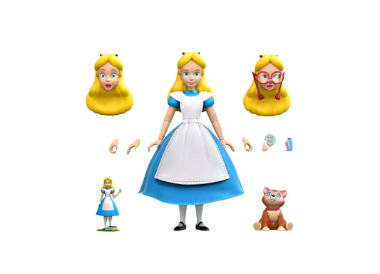 Super 7 Disney Alice in Wonderland 7" Ultimates action figure with alternate heads, hands, accessories, and Dinah kitten