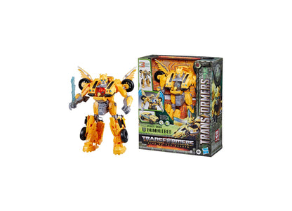 Transformers Rise of the Beasts Bumblebee 10-inch triple changer action figure in yellow and black robot mode with sw...