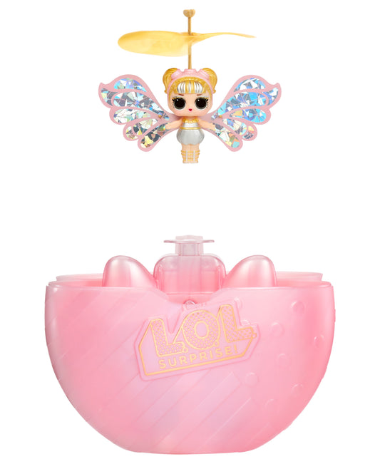 LOL Surprise Magic Flyers Sky Starling doll with iridescent wings and blonde hair in pink egg-shaped carrying case