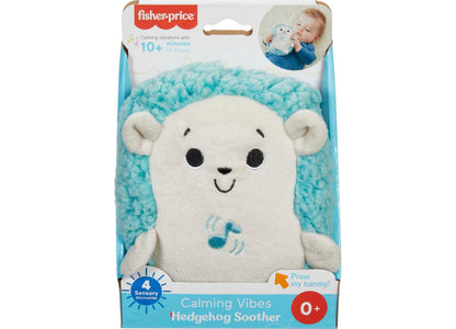 Fisher-Price Calming Vibes Hedgehog Soother plush toy with white face, cream ears, and turquoise textured back