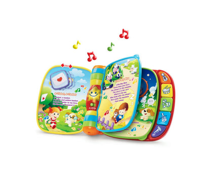 VTech Musical Rhymes Book interactive nursery rhymes toy with colorful pages, characters, and musical note graphics
