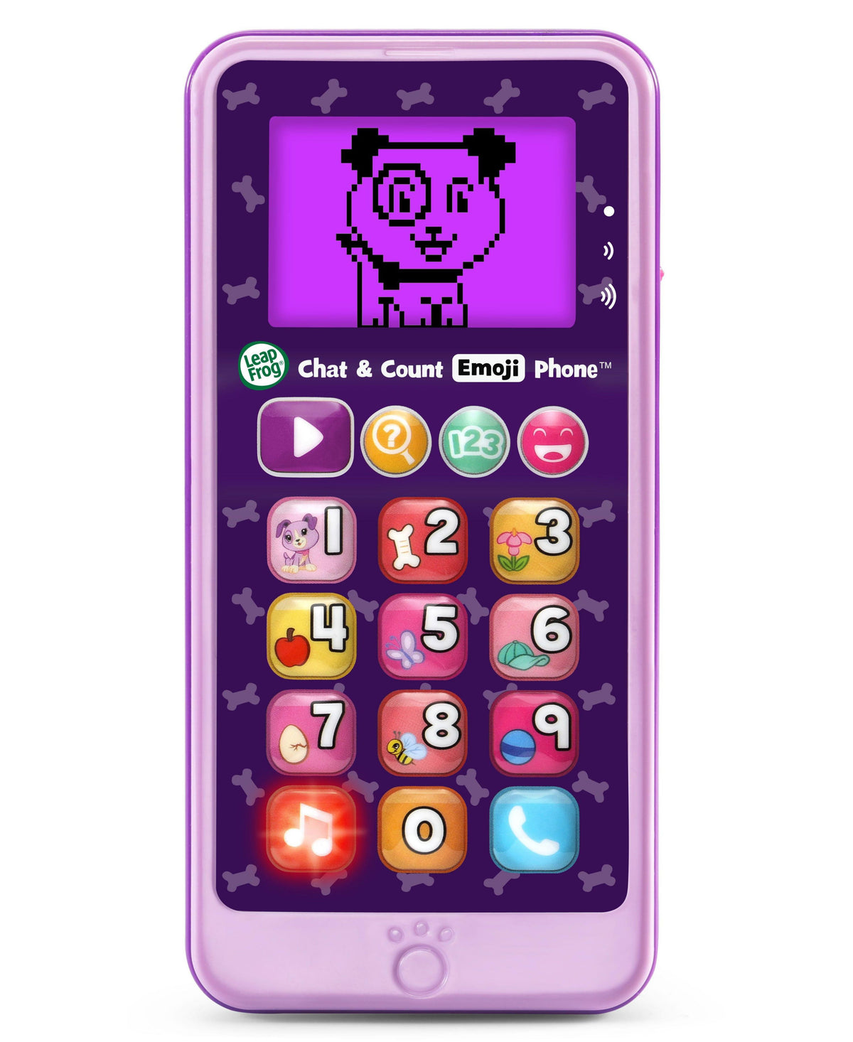 LeapFrog Chat & Count Emoji Phone purple toy with light-up numbered buttons 0-10 and emoji icons
