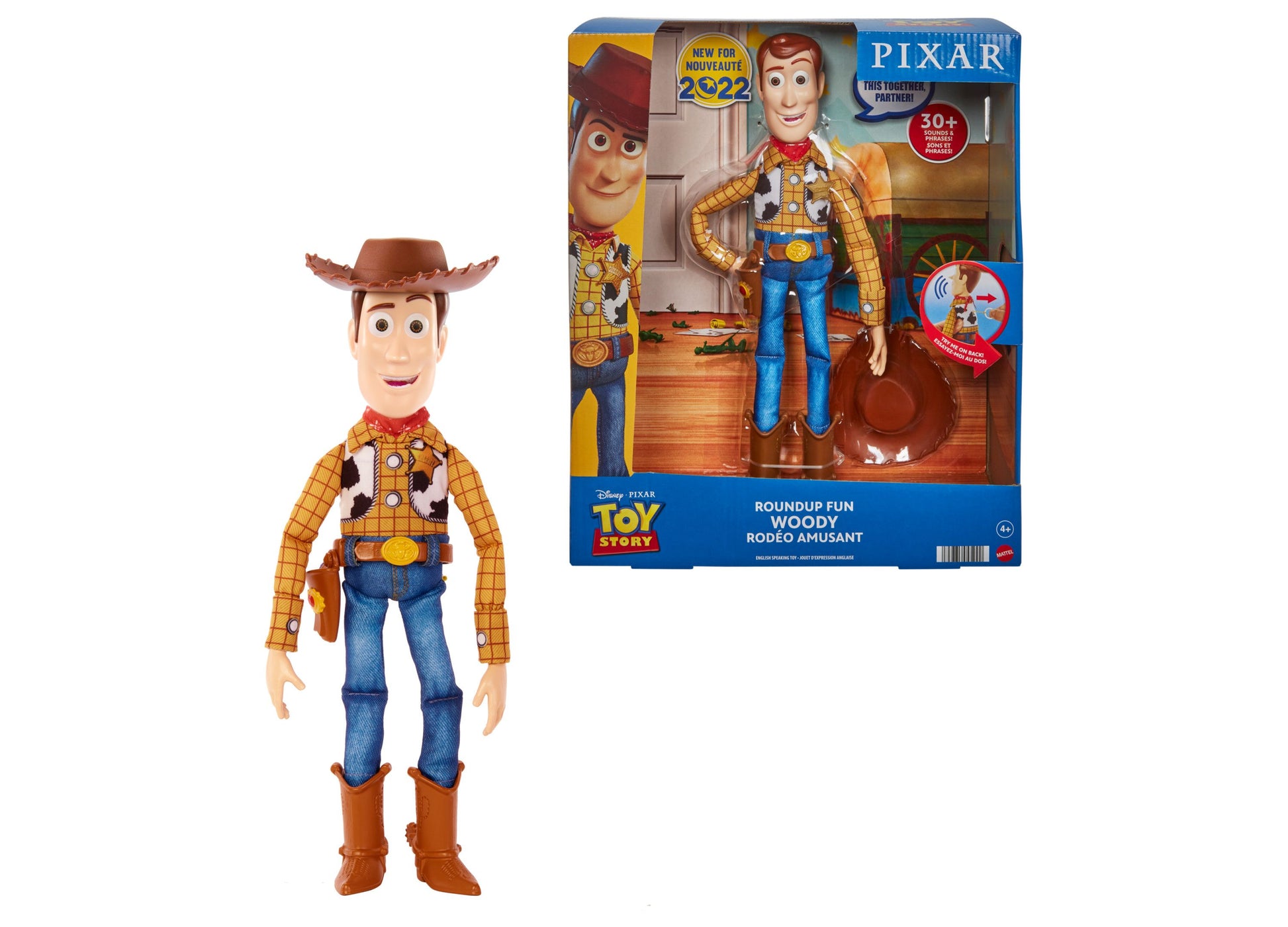 Disney Pixar Toy Story Roundup Fun Woody 12-inch talking figure with cowboy hat and plaid shirt