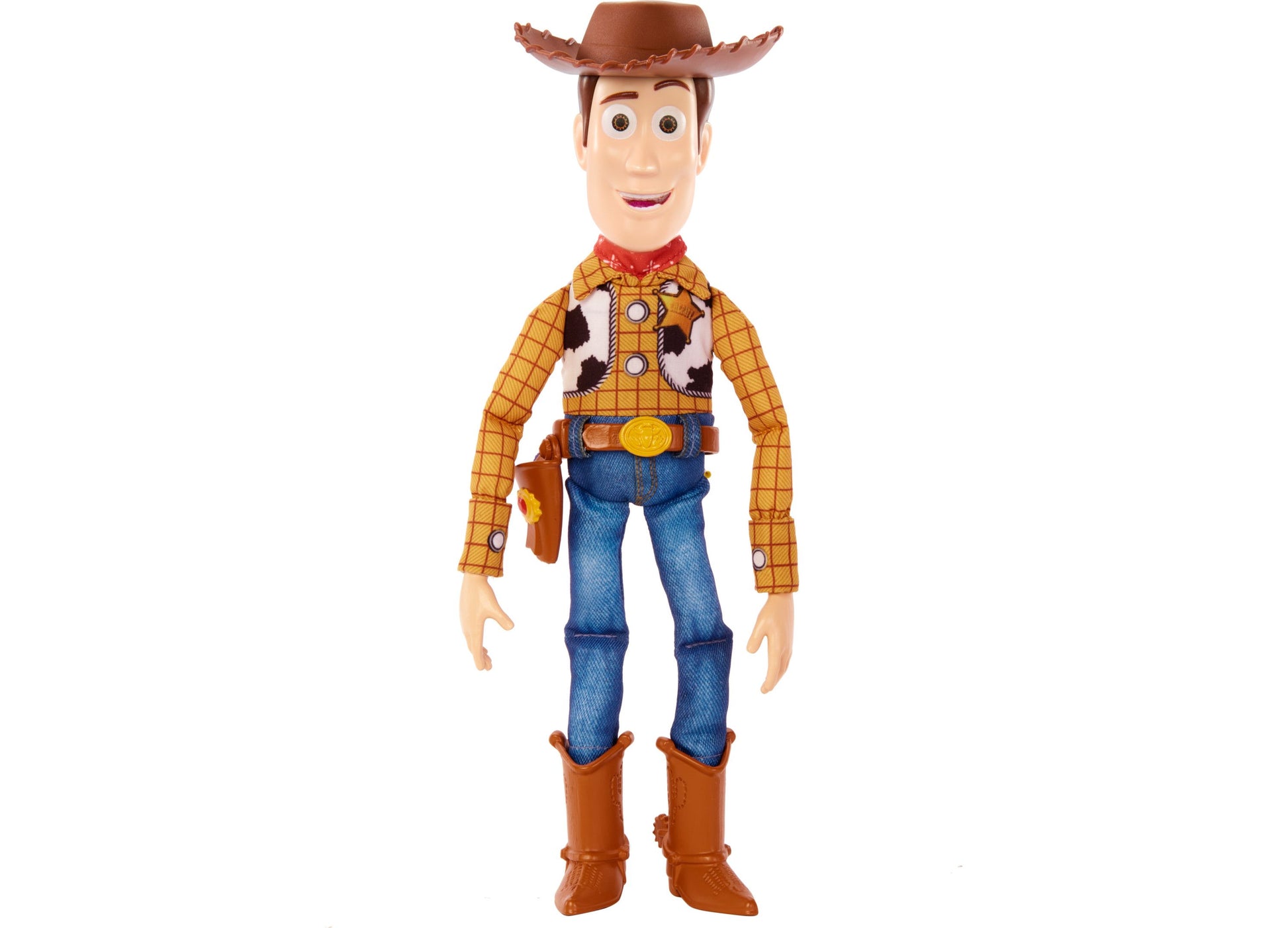 Disney Pixar Toy Story Woody 12-inch talking figure in yellow plaid shirt and cowboy hat