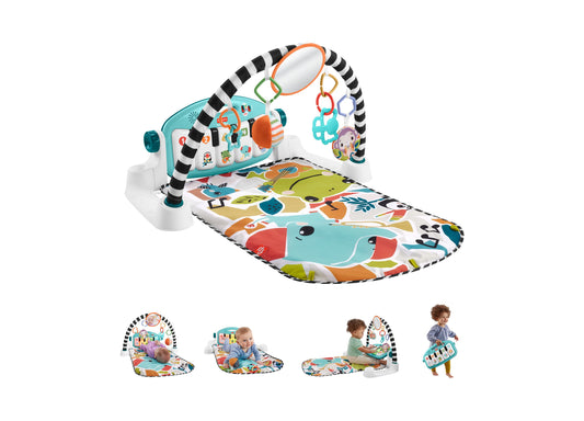 Fisher-Price Glow and Grow Kick Play Piano Gym baby playmat with colorful arch, hanging toys, and piano keyboard in t...
