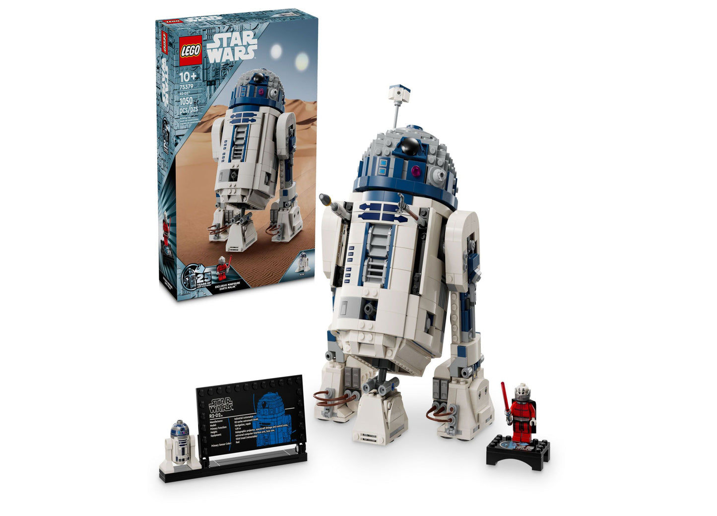LEGO Star Wars R2-D2 Buildable Figure with 1,050 pieces, blue and white droid with display stand