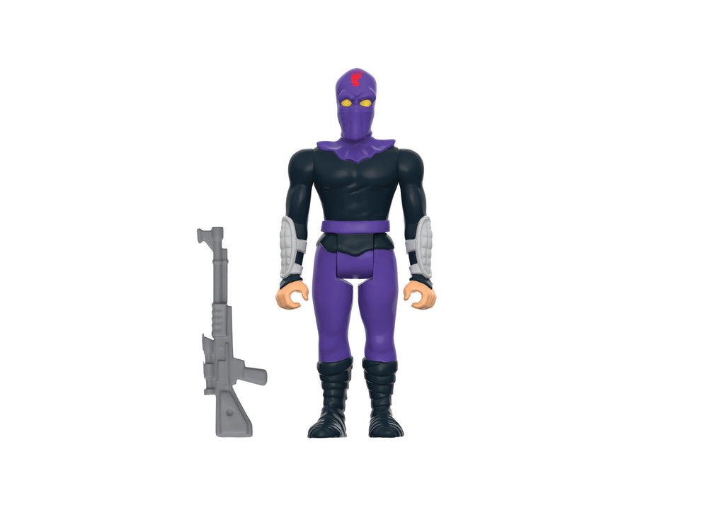 TMNT Foot Soldier ReAction 3.75-inch figure with purple mask, black torso, and gray weapon accessory