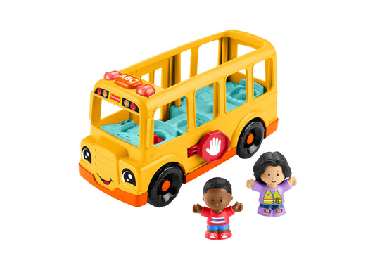Yellow Little Pal Interactive Musical School Bus with two figures, featuring blue interior, black wheels, and red acc...