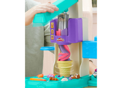 Play-Doh Rainbow Swirl Ice Cream Playset with purple machine, colorful swirled dough, and accessories