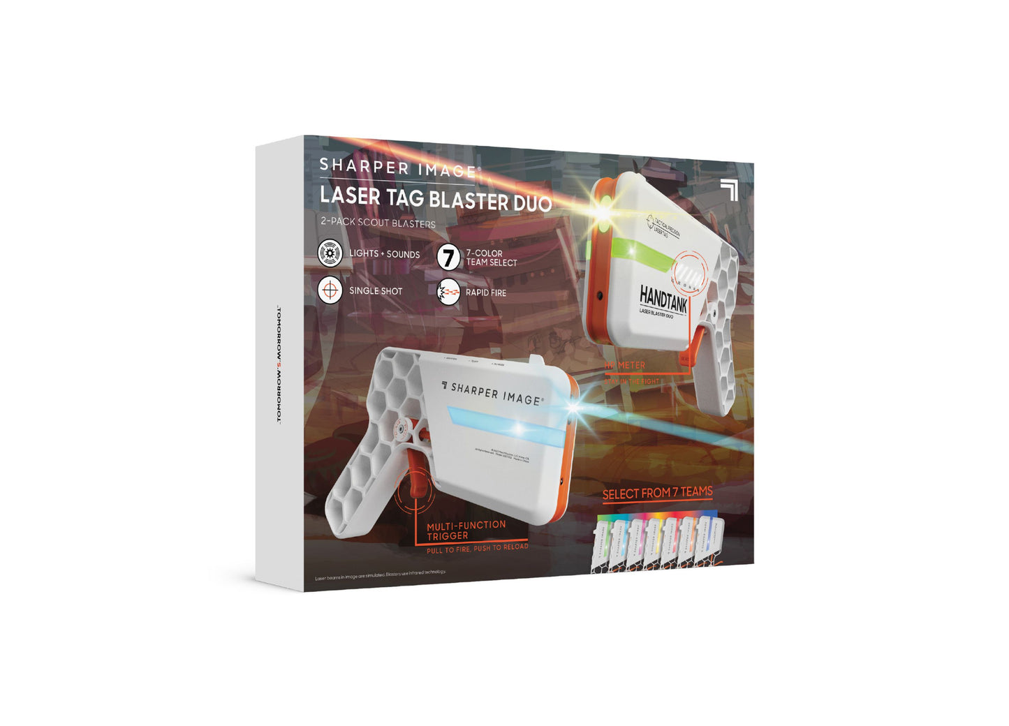 Sharper Image Laser Tag Blaster Duo 2-pack white and orange blasters with lights and sounds