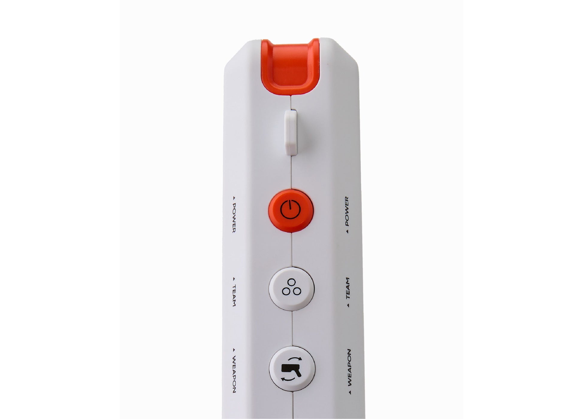 Rechargeable Laser Tag Blaster with red power button and docking station