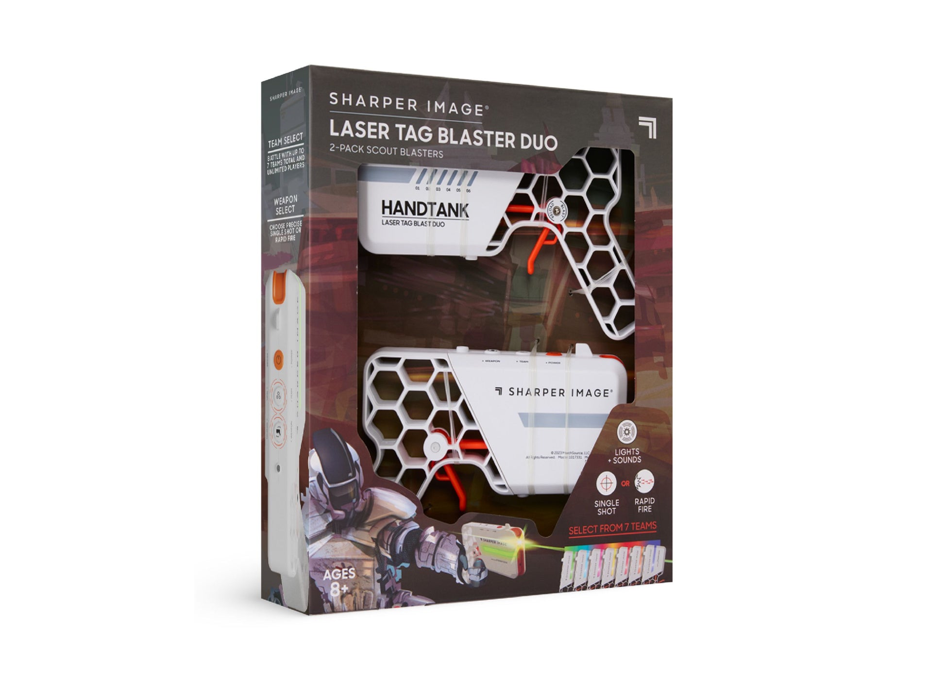 Sharper Image Laser Tag Blaster Duo 2-pack white and red scout blasters with docking station
