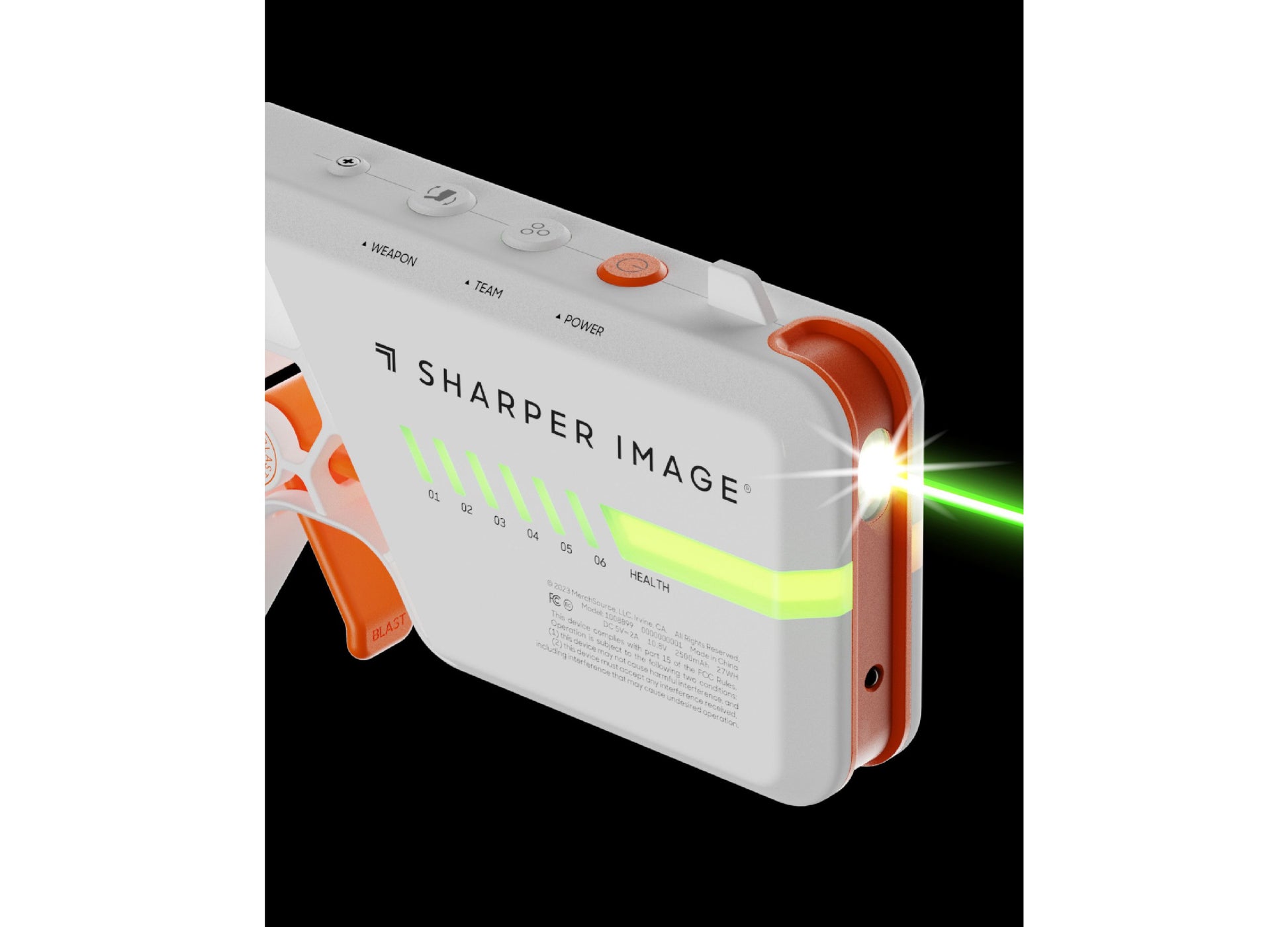Sharper Image rechargeable laser tag blasters 4-pack with white docking station and orange accents