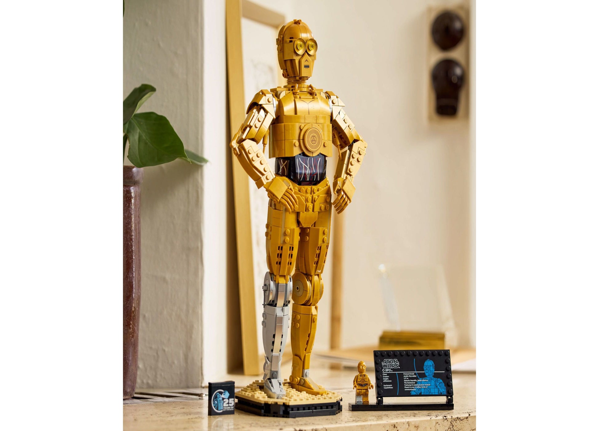 LEGO Star Wars C-3PO 75398 buildable droid figure in gold with display stand
