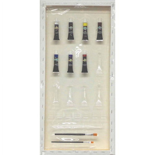 Paintadoodle Serene Church DIY Paint Kit with 7 paint tubes, 4 brushes, palette, and mixing tools on cream-colored packaging