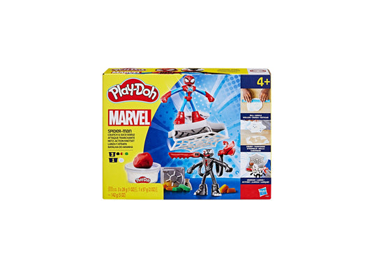 Play-Doh Marvel Spider-Man Web-Slinging Battle Playset with red and black Spider-Man figure, black Venom character, a...