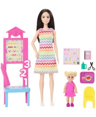 Barbie Teacher Doll Set with Blonde Fashion Doll, Toddler Student & Classroom Accessories