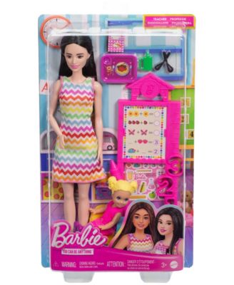 Barbie Teacher Doll Set with Blonde Fashion Doll, Toddler Student & Classroom Accessories