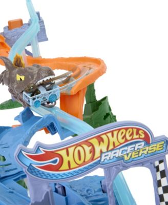 Hot Wheels RacerVerse Jurassic World Crash & Splash Track Set with Die-Cast Dinosaur Toy Car
