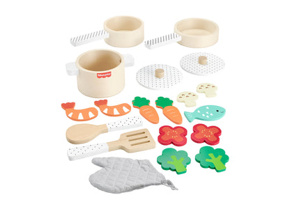 Fisher Price Wooden Pots and Pans Kitchen Playset - 19 Piece Set