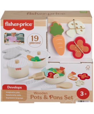 Fisher Price Wooden Pots and Pans Kitchen Playset - 19 Piece Set