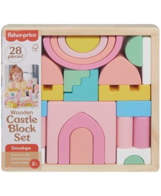 Fisher Price FSC-Certified Wooden Castle Block Set, 28 Pieces for Toddlers