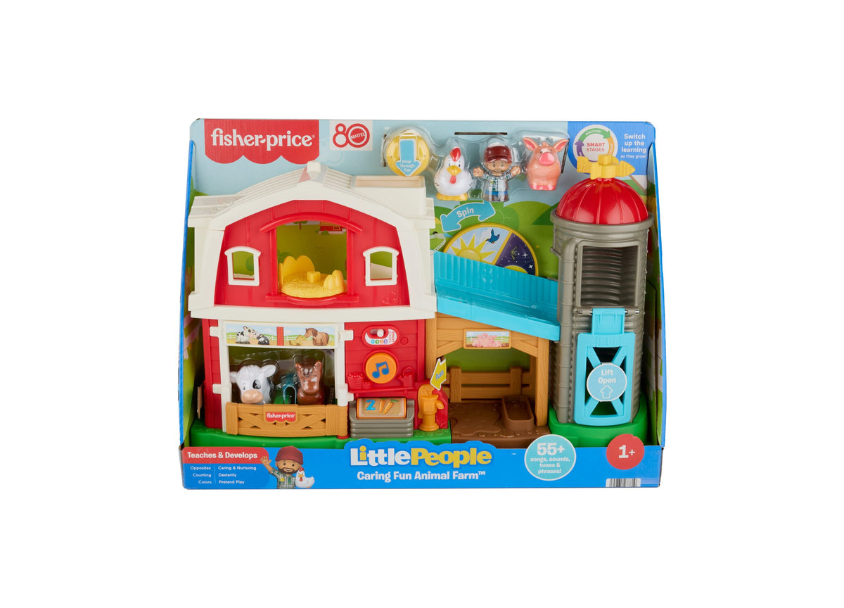 Fisher-Price Little People Caring Fun Animal Farm Playset with red barn, farmer figure, animal characters, and intera...